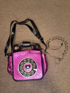 Betsey Johnson Pink Glitter Retro Telephone Crossbody Bag